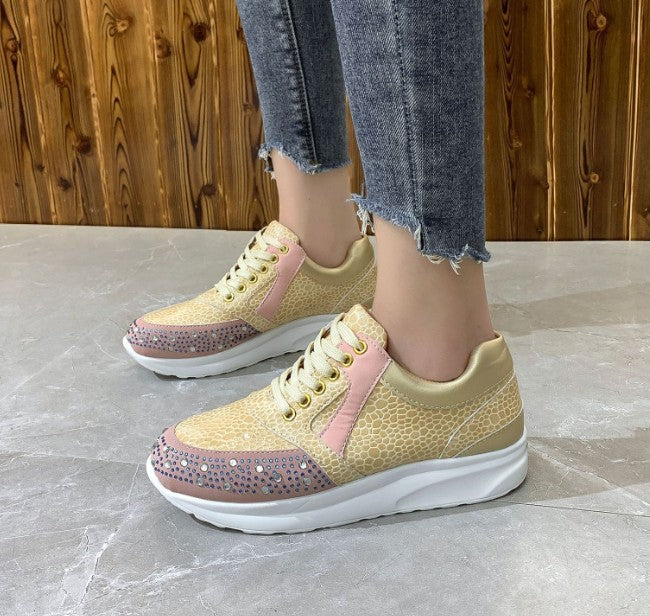 Baskets en cuir synthétique pour femme avec strass et effet serpent 2