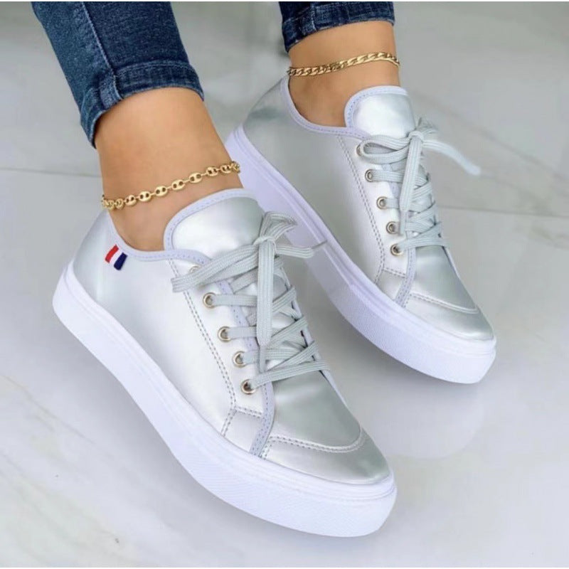 Chaussures femme à lacets en cuir PU avec semelle épaisse 1