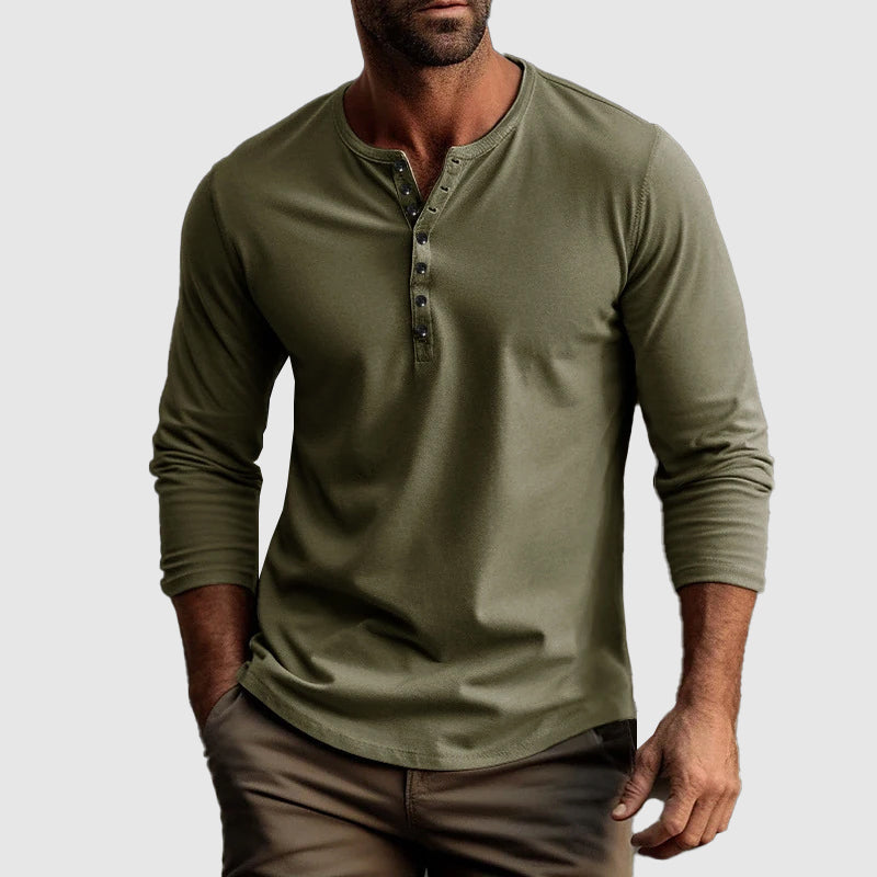 Chemise Henley à manches longues pour homme en coton respirant 10