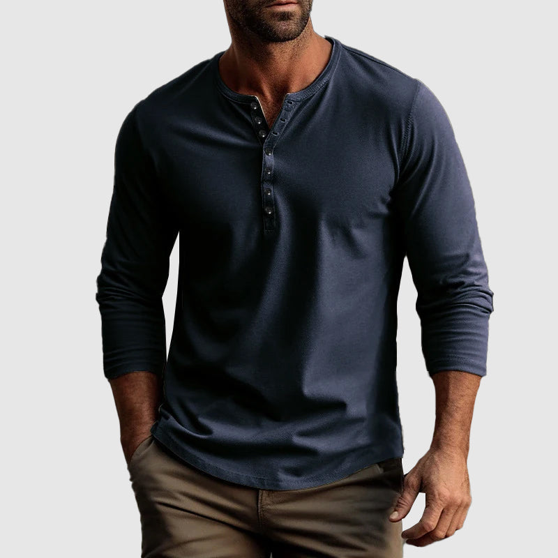 Chemise Henley à manches longues pour homme en coton respirant 2