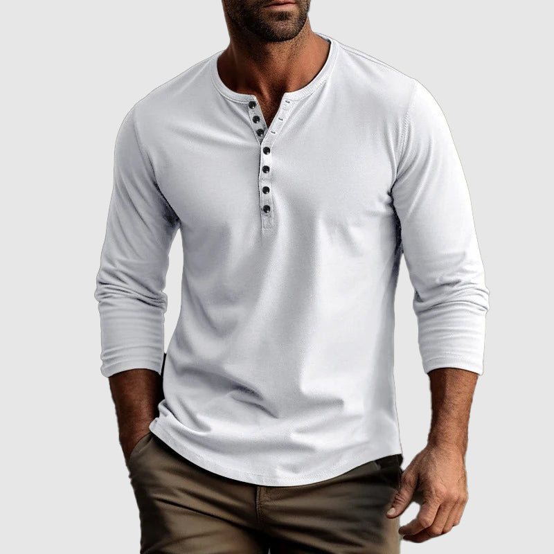 Chemise Henley à manches longues pour homme en coton respirant 3