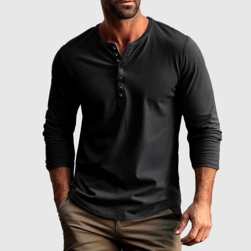 Chemise Henley à manches longues pour homme en coton respirant 4