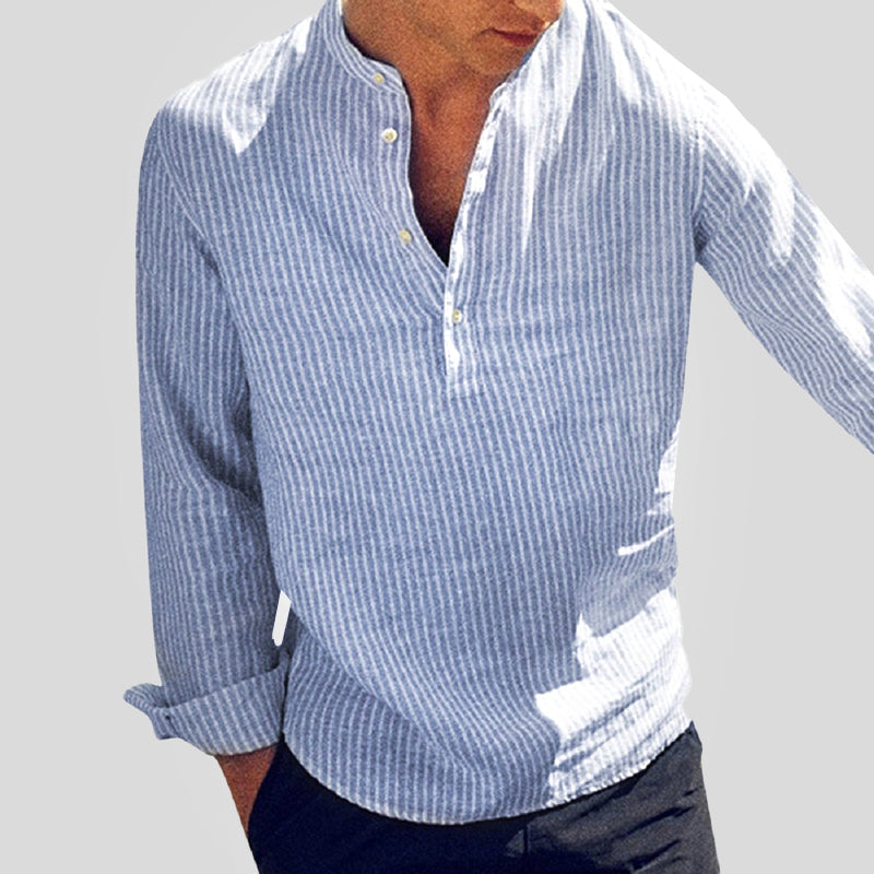 Chemise Henley à rayures homme en tissu léger décontractée 0