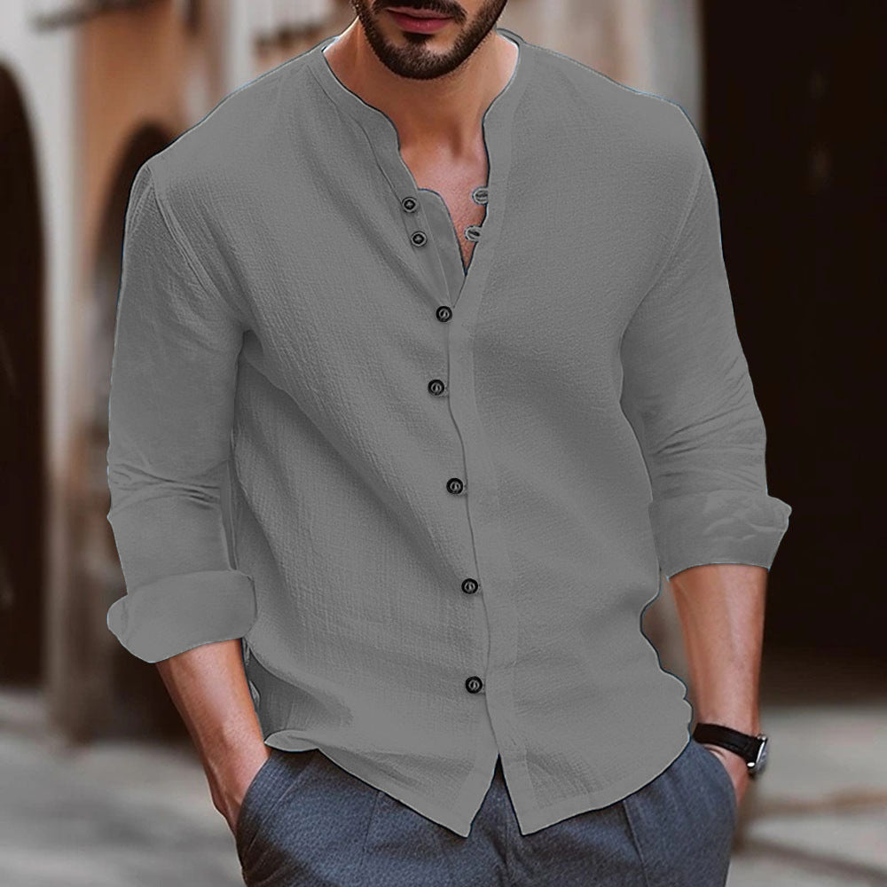 Chemise à col mandarin homme à manches longues en tissu léger 3