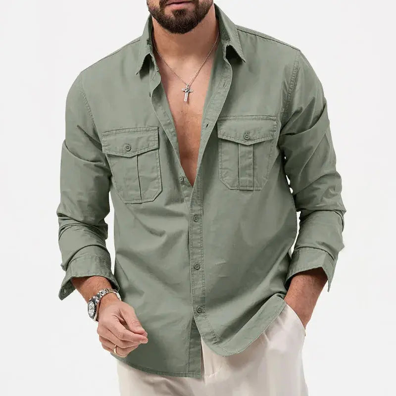 Chemise à manches longues en coton pour homme, élégante et décontractée 2