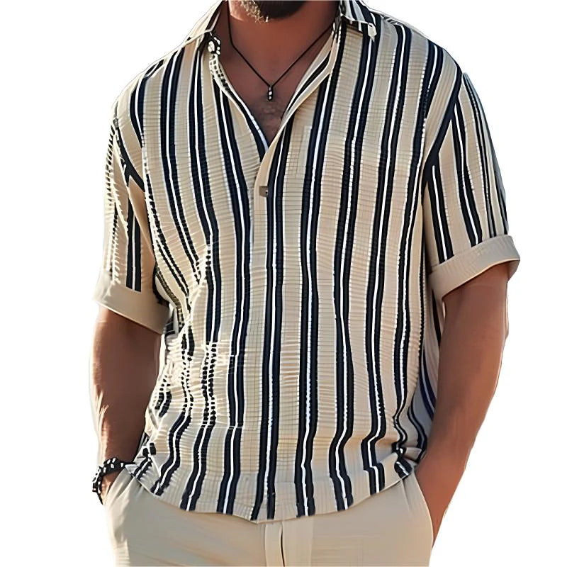 Chemise à rayures homme en coton à col en V 0
