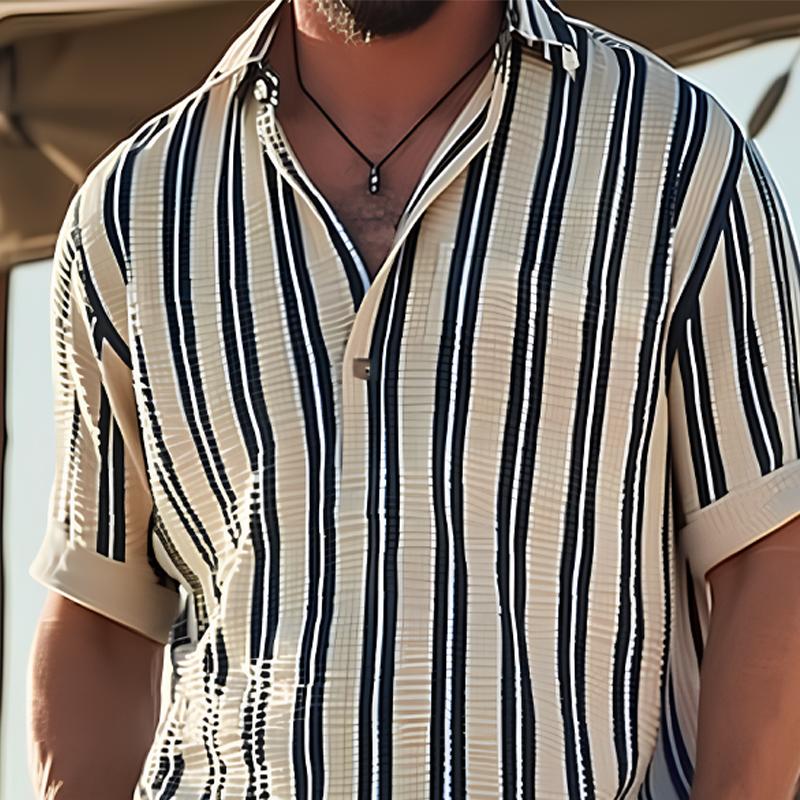 Chemise à rayures homme en coton à col en V 2