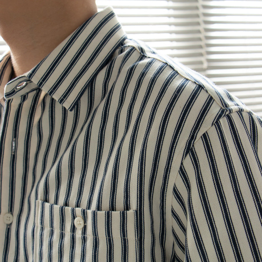 Chemise à rayures homme en mélange de tissus, coupe décontractée 2