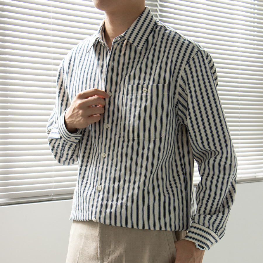 Chemise à rayures homme en mélange de tissus, coupe décontractée 4