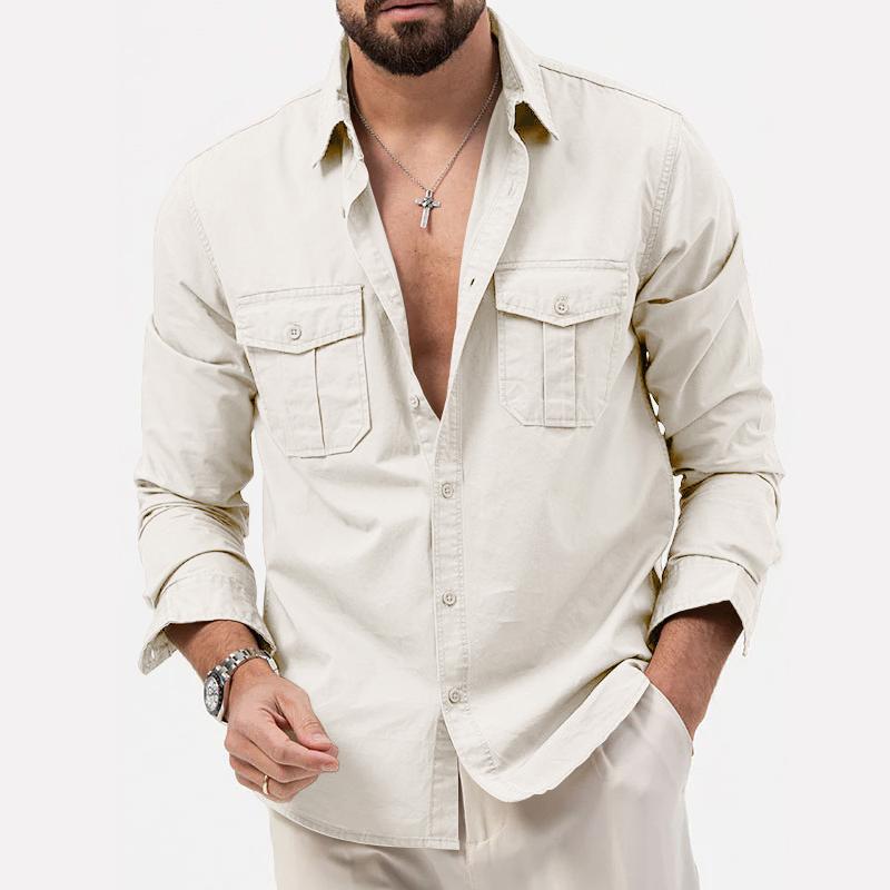 Chemise cargo en coton pour homme avec plastron à boutons 10