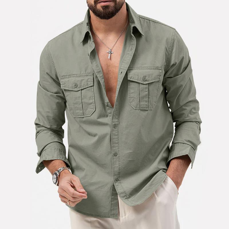 Chemise cargo en coton pour homme avec plastron à boutons 11