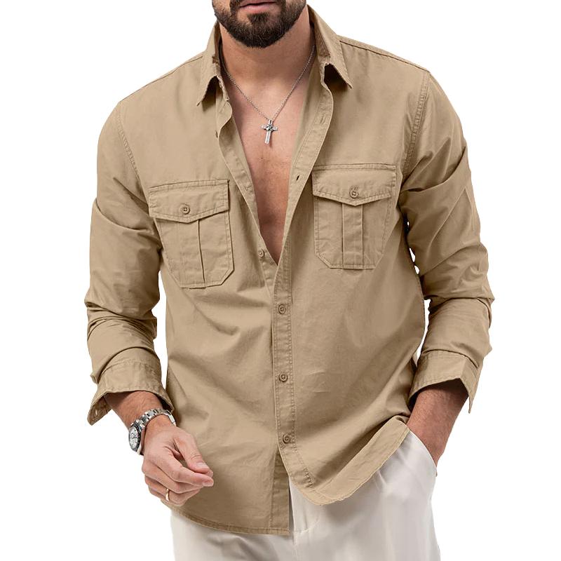 Chemise cargo en coton pour homme avec plastron à boutons 2