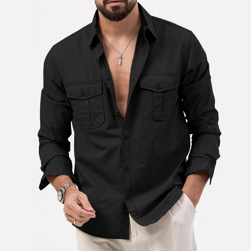 Chemise cargo en coton pour homme avec plastron à boutons 7