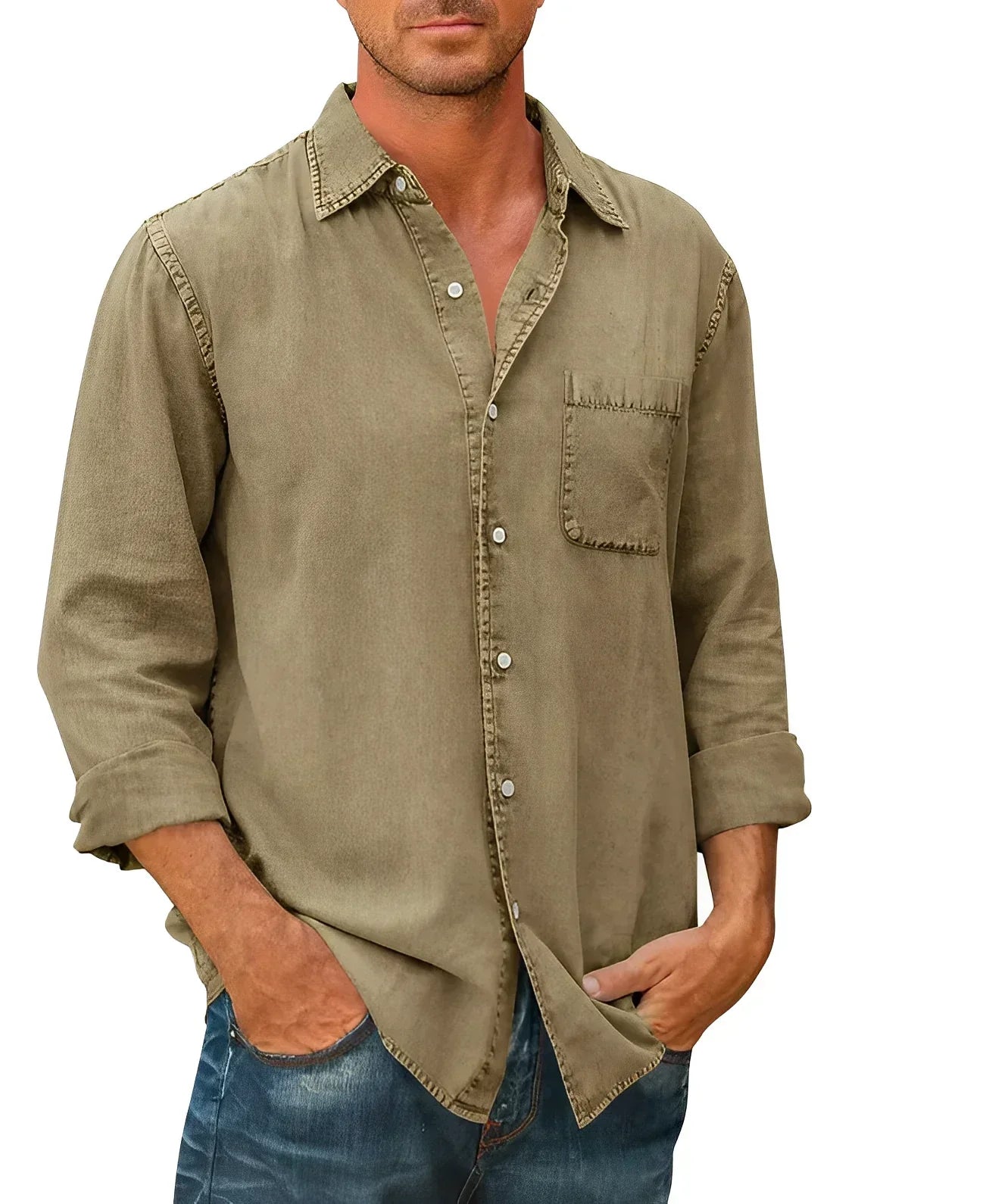Chemise décontractée en coton pour homme avec col boutonné 2