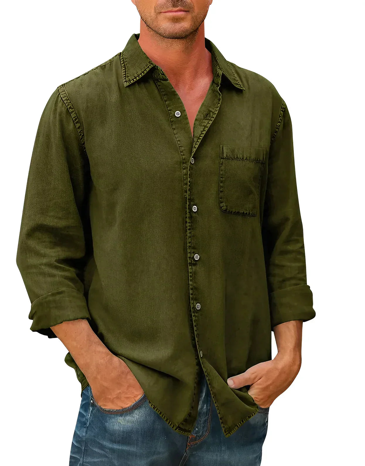 Chemise décontractée en coton pour homme avec col boutonné 3