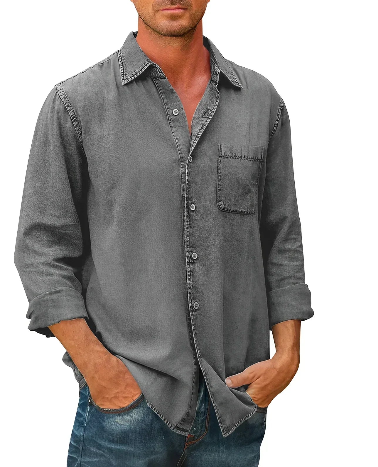 Chemise décontractée en coton pour homme avec col boutonné 4