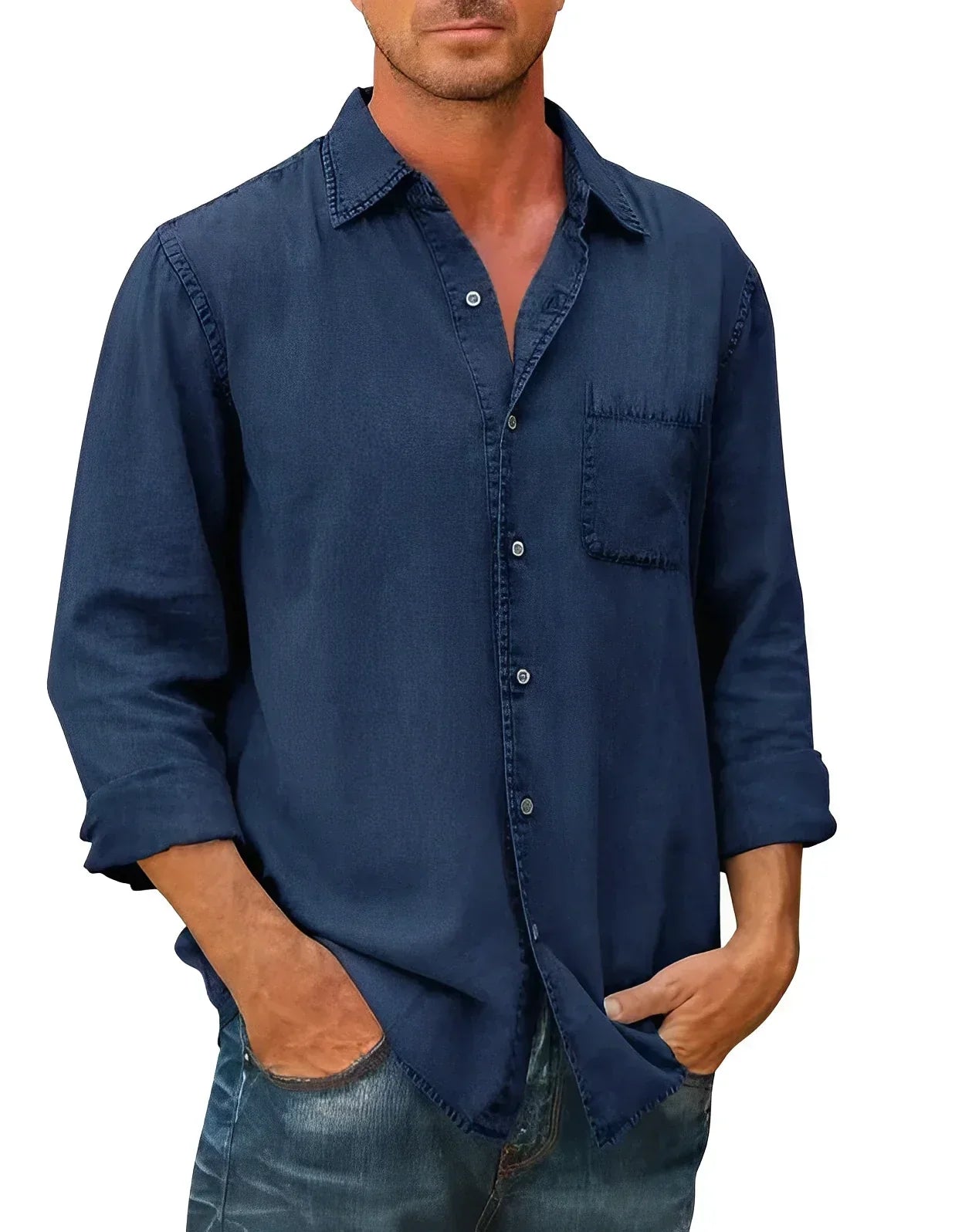 Chemise décontractée en coton pour homme avec col boutonné 5