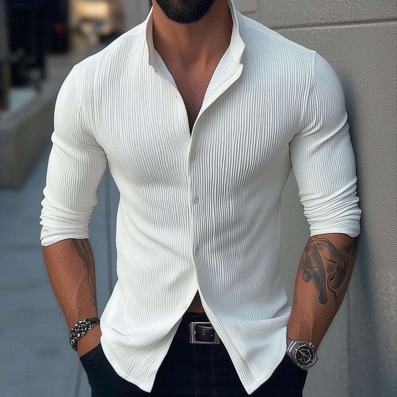 Chemise décontractée homme à col montant à manches longues 0