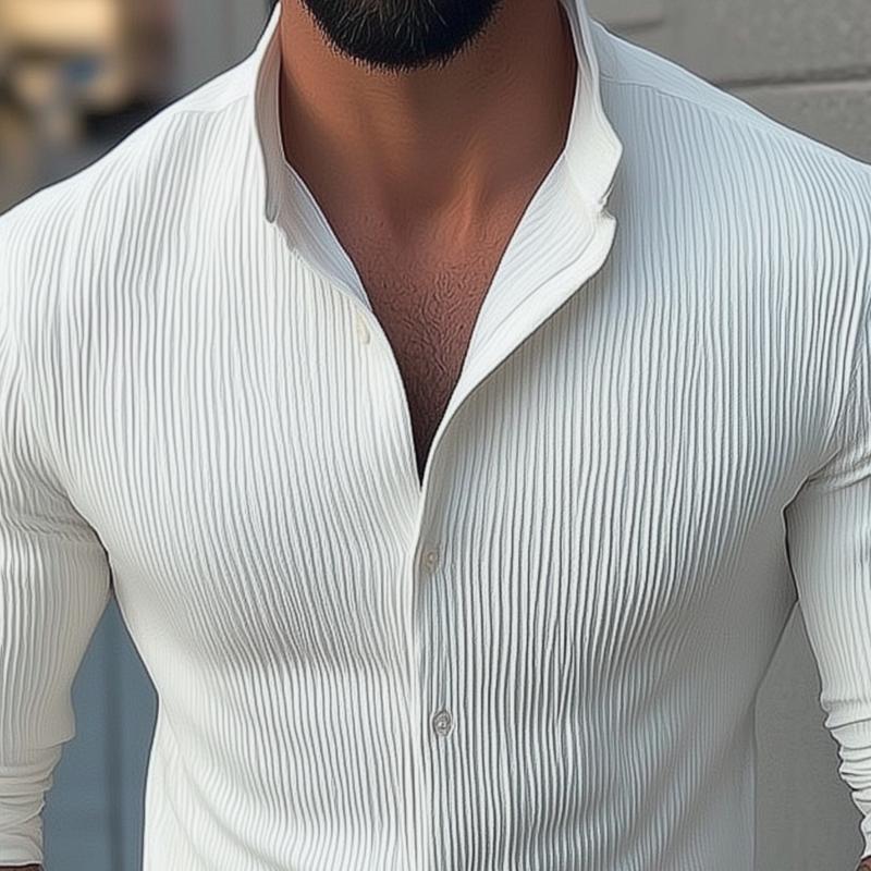 Chemise décontractée homme à col montant à manches longues 2