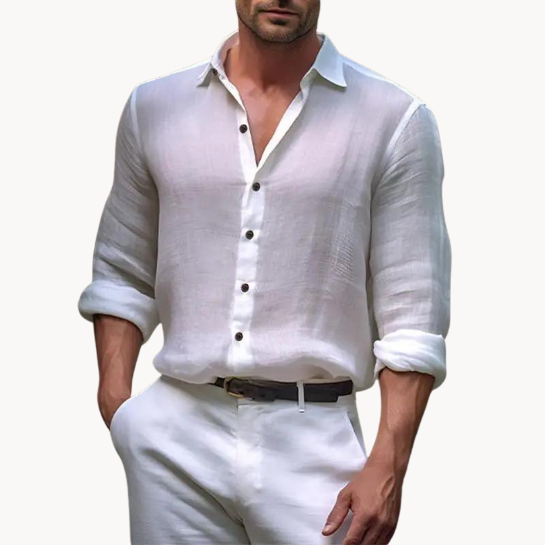 Chemise en coton et lin homme élégante avec col évasé 2