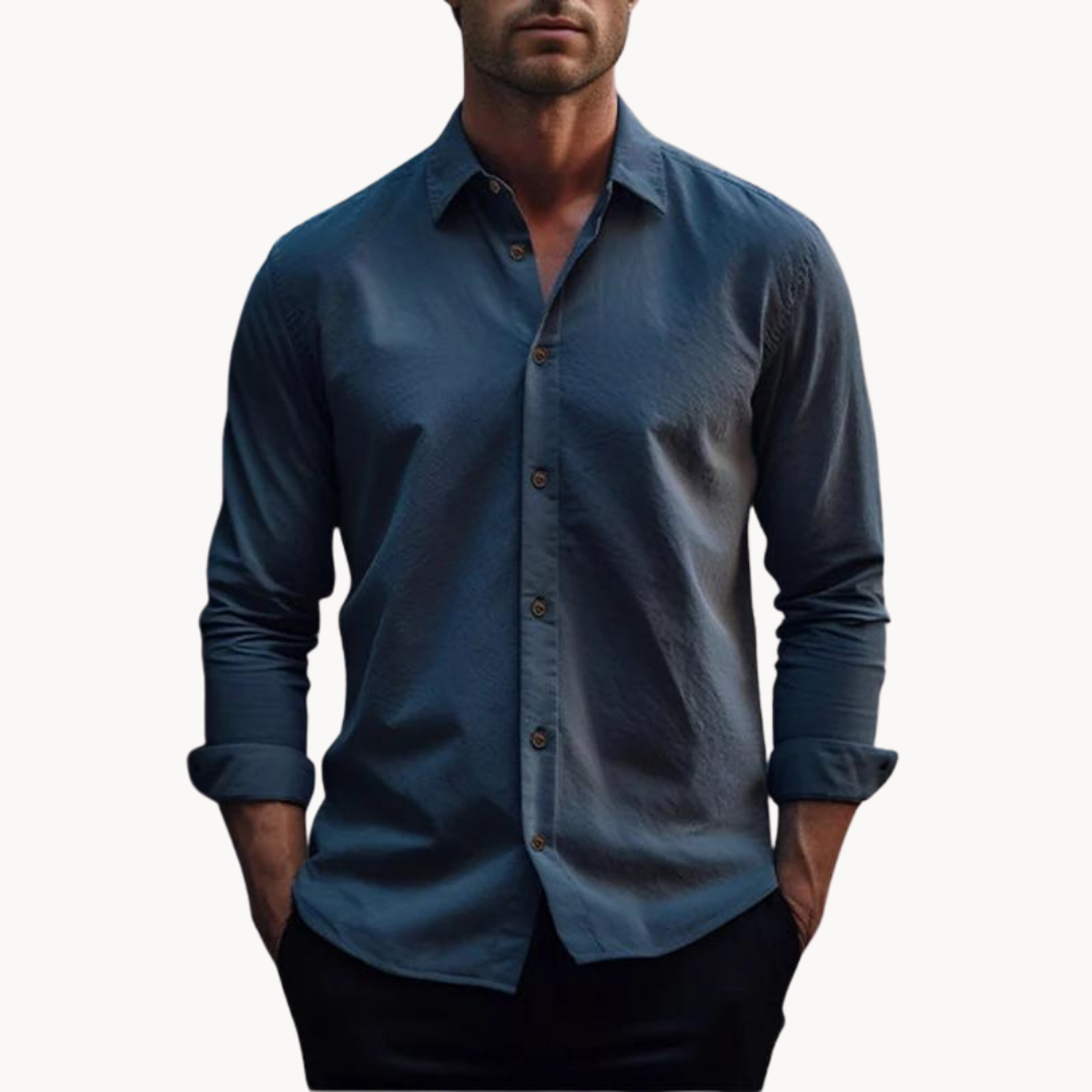Chemise en coton et lin homme élégante avec col évasé 3