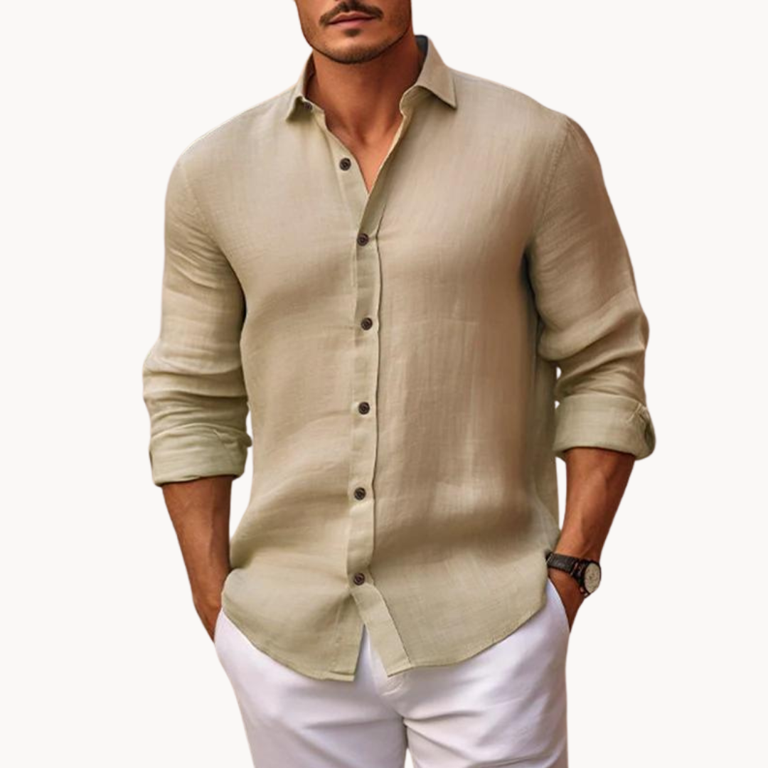 Chemise en coton et lin homme élégante avec col évasé 4