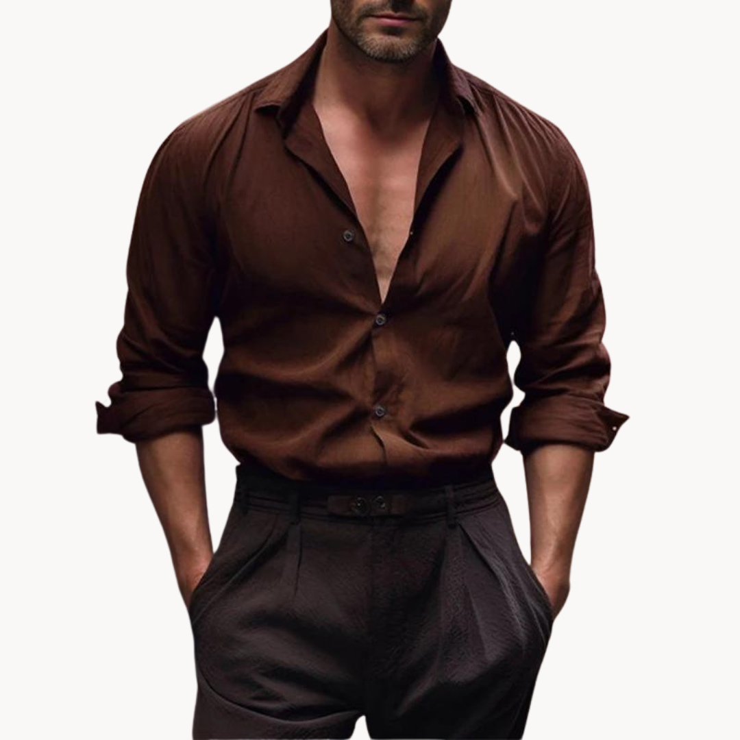 Chemise en coton et lin homme élégante avec col évasé 5