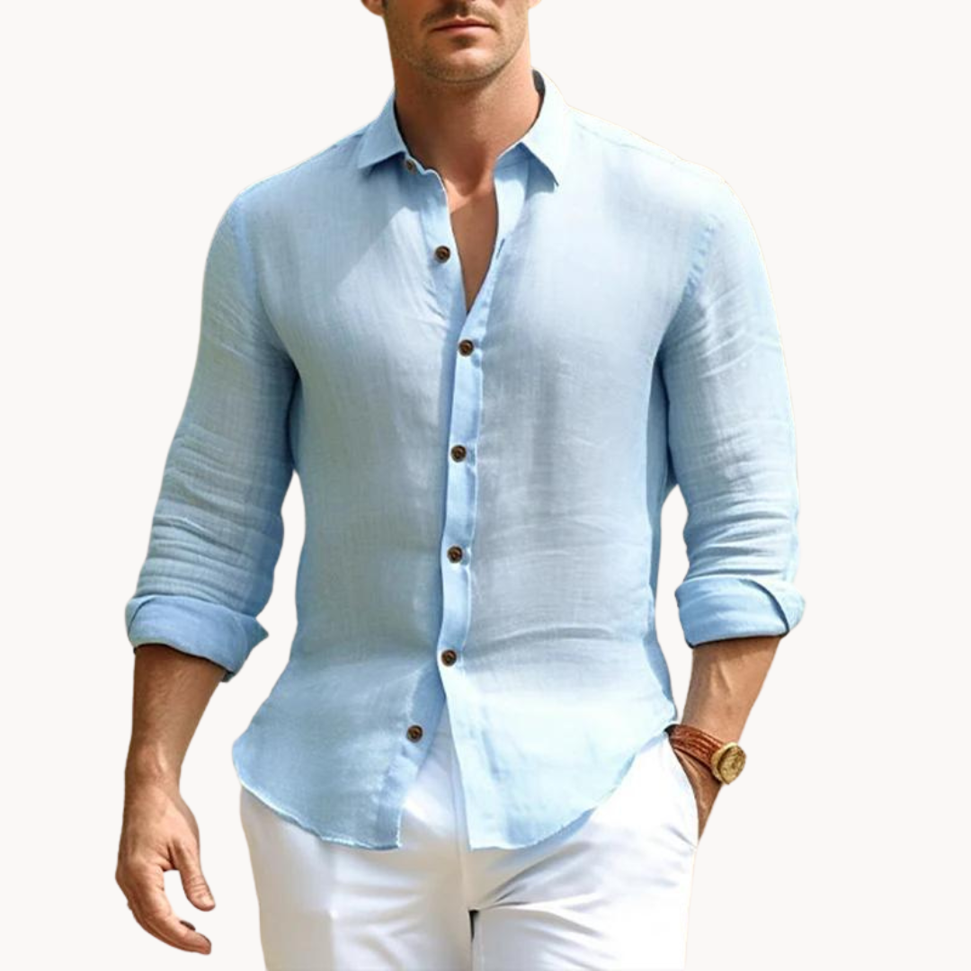 Chemise en coton et lin homme élégante avec col évasé 6