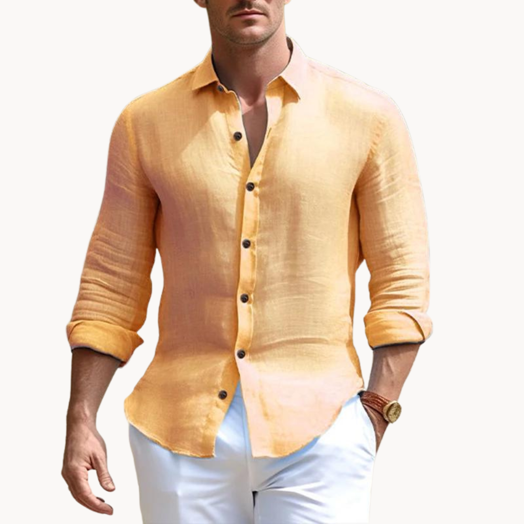 Chemise en coton et lin homme élégante avec col évasé 7
