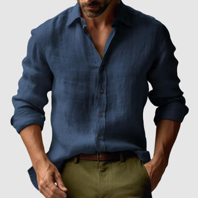 Chemise en coton et lin homme élégante avec col évasé 9