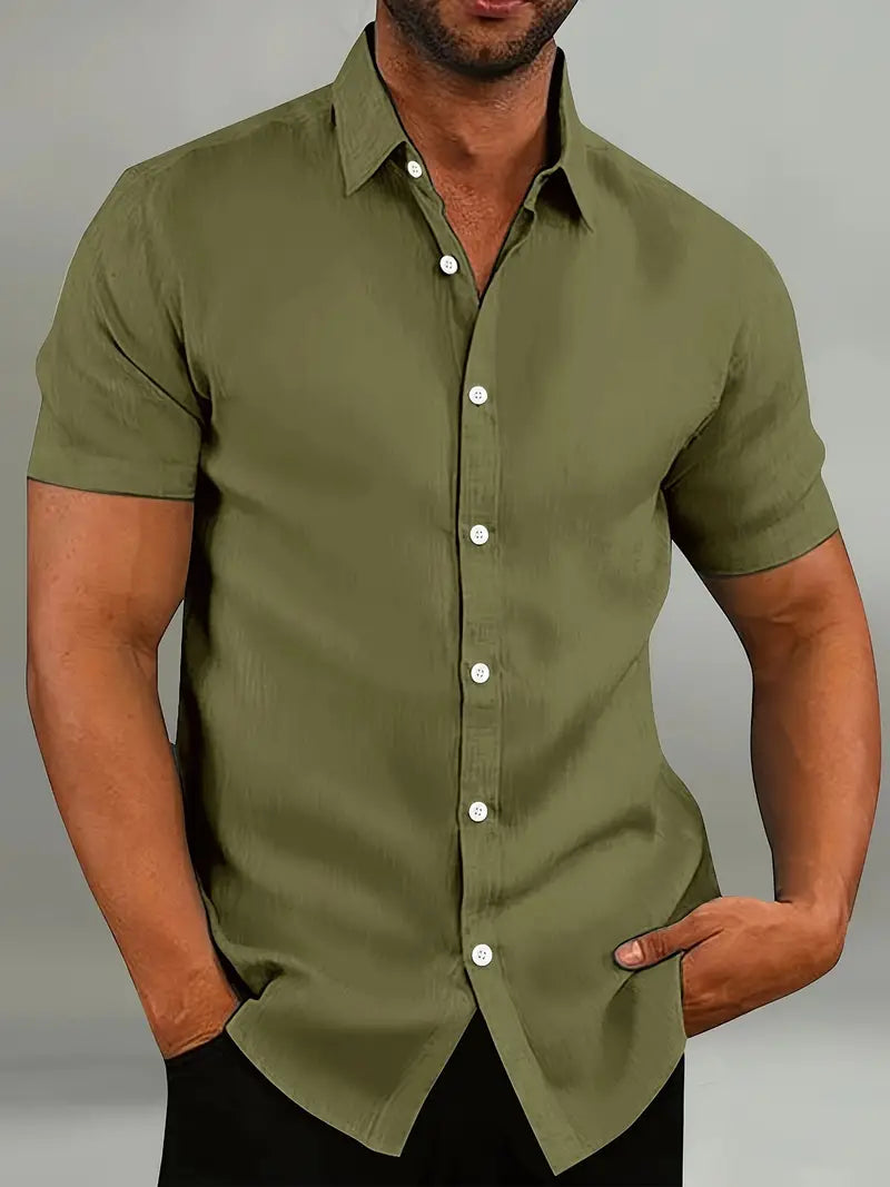 Chemise en coton homme à manches courtes avec col boutonné 10