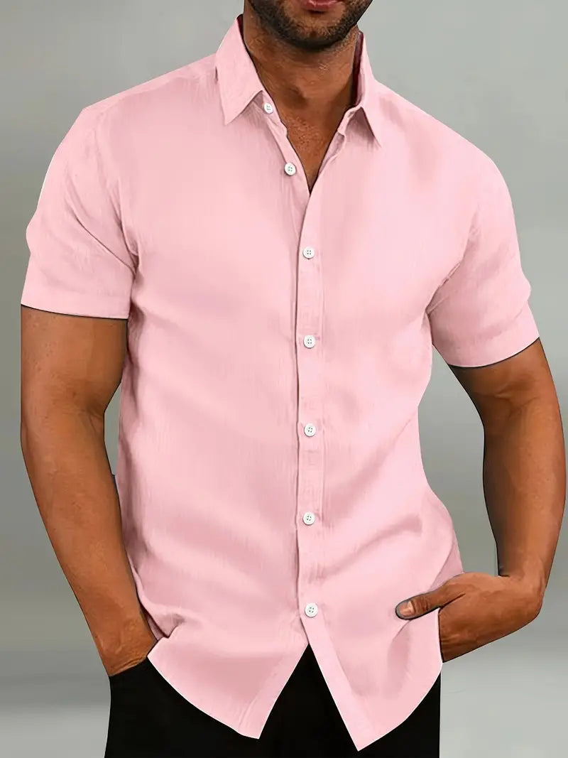 Chemise en coton homme à manches courtes avec col boutonné 11