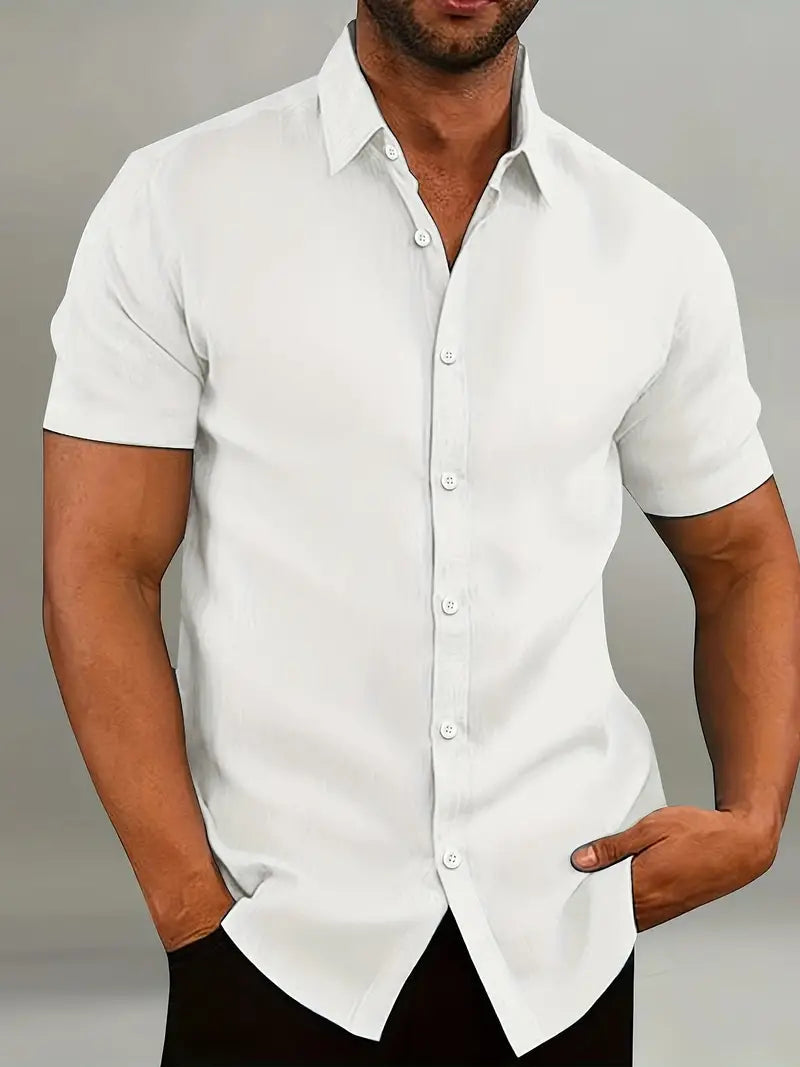 Chemise en coton homme à manches courtes avec col boutonné 2