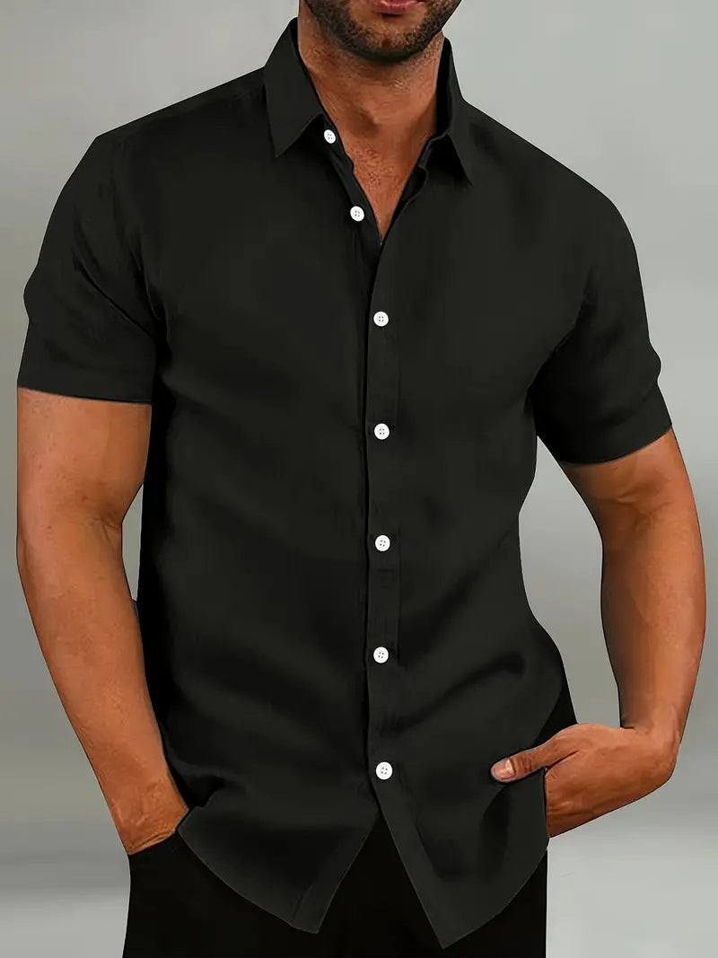 Chemise en coton homme à manches courtes avec col boutonné 3