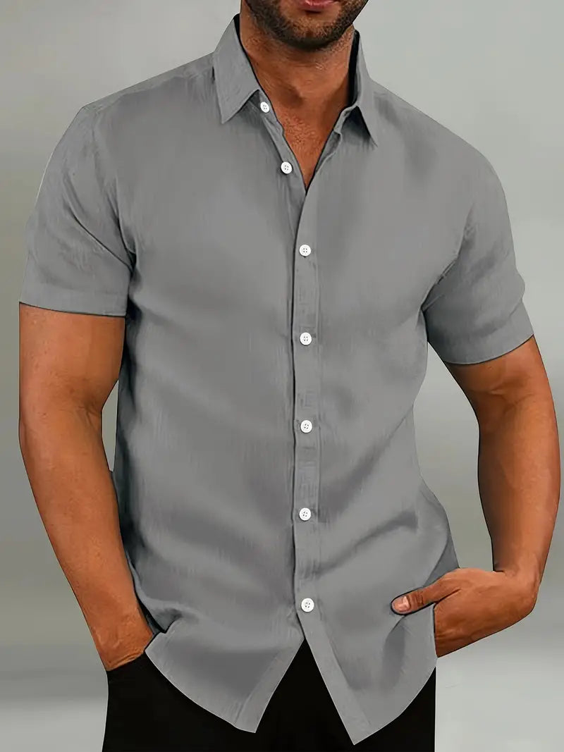 Chemise en coton homme à manches courtes avec col boutonné 5