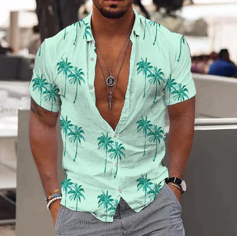 Chemise en coton homme à manches courtes avec imprimé tropical 2