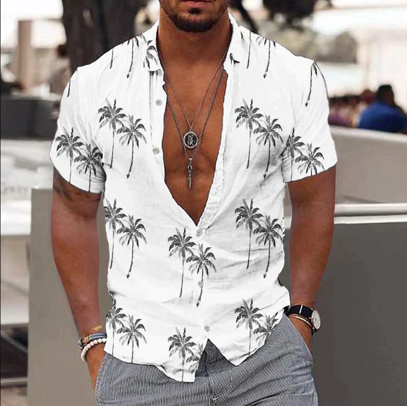 Chemise en coton homme à manches courtes avec imprimé tropical 3