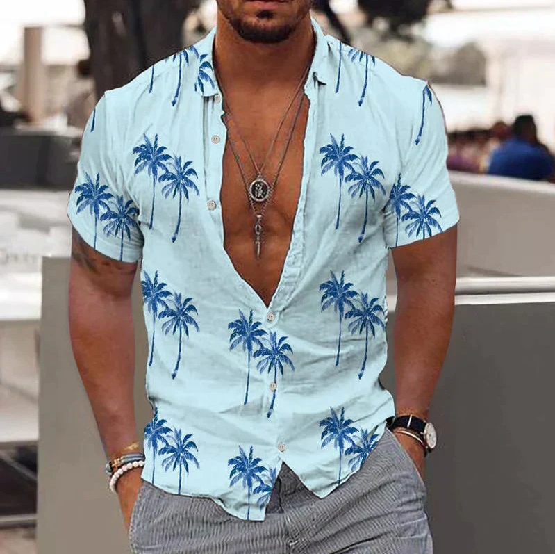 Chemise en coton homme à manches courtes avec imprimé tropical 4