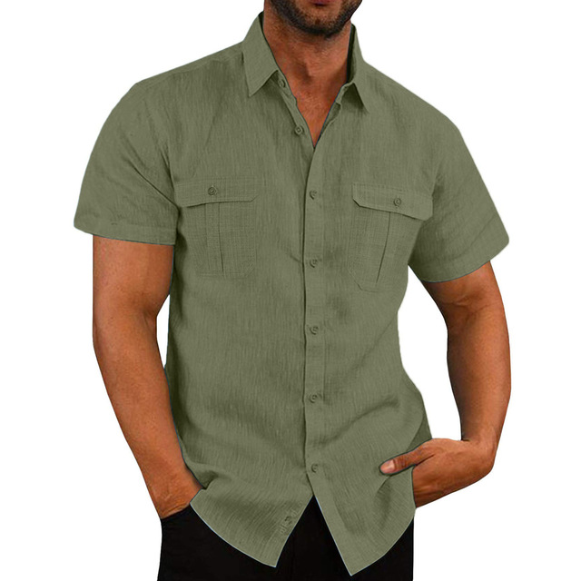 Chemise en coton homme à manches courtes avec poches poitrine 10