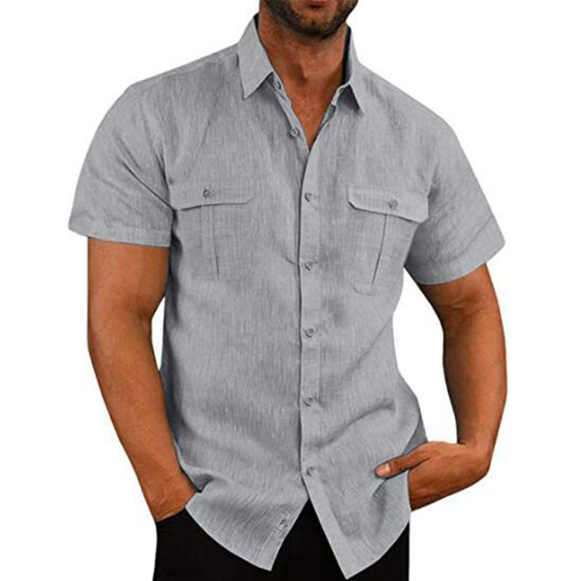 Chemise en coton homme à manches courtes avec poches poitrine 9