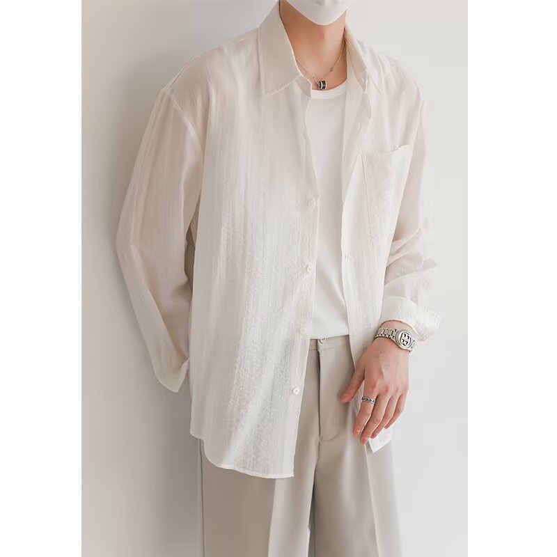 Chemise en coton homme à manches longues, coupe décontractée 2