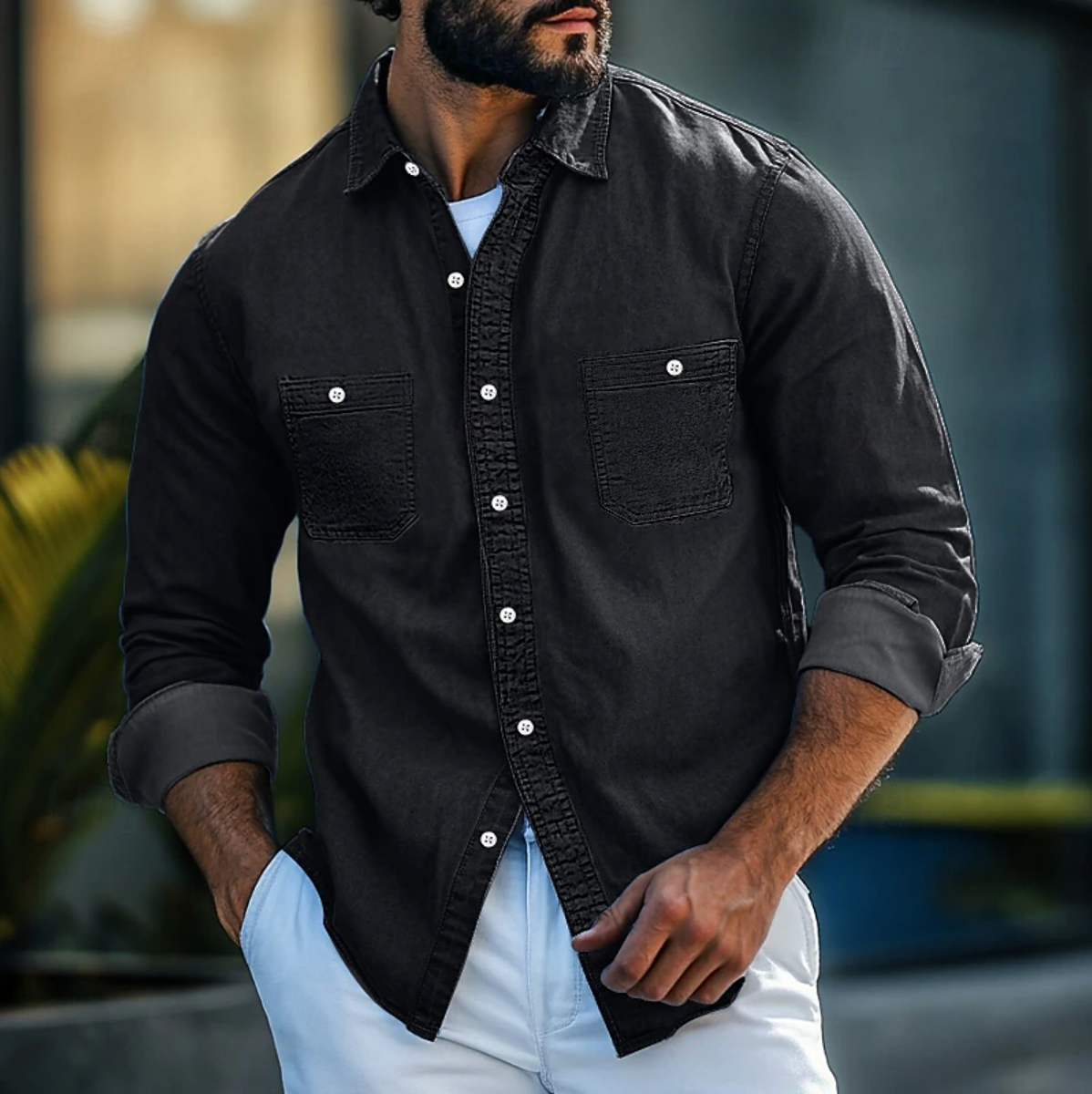 Chemise en denim homme casual avec col classique 2