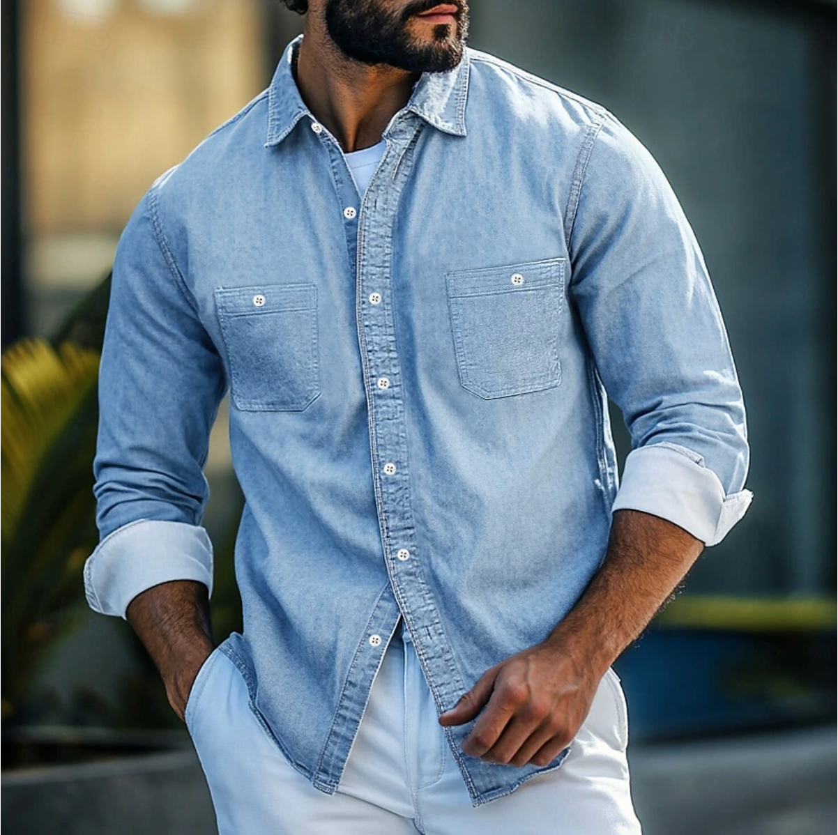 Chemise en denim homme casual avec col classique 6