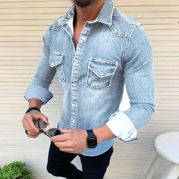 Chemise en denim homme slim en coton durable 2