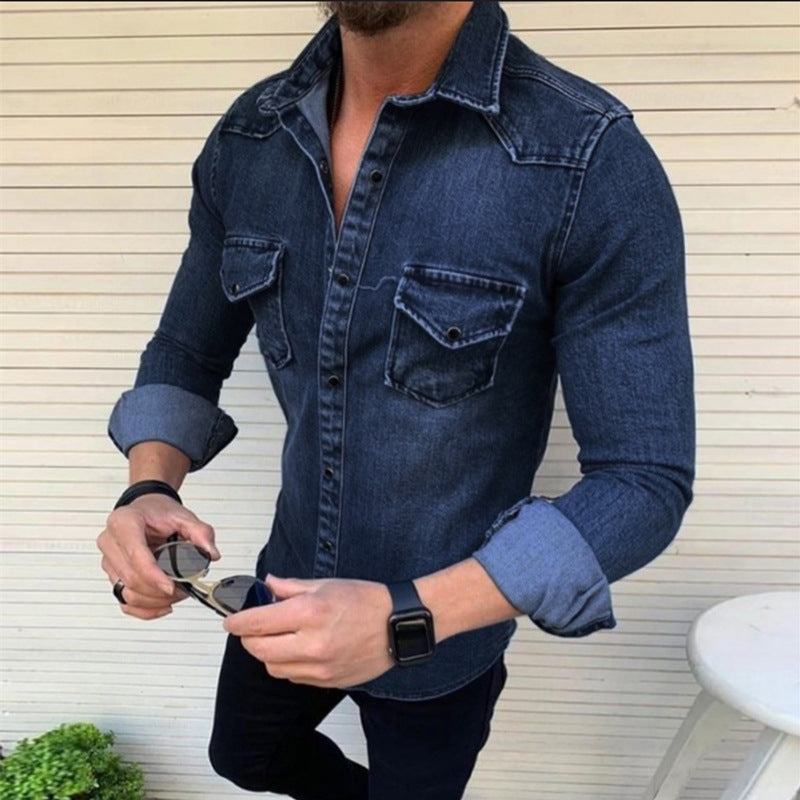 Chemise en denim homme slim en coton durable 3