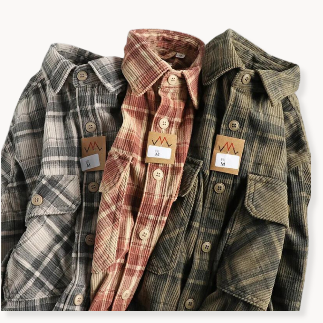 Chemise en flanelle corduroy à carreaux pour homme, coupe décontractée 3