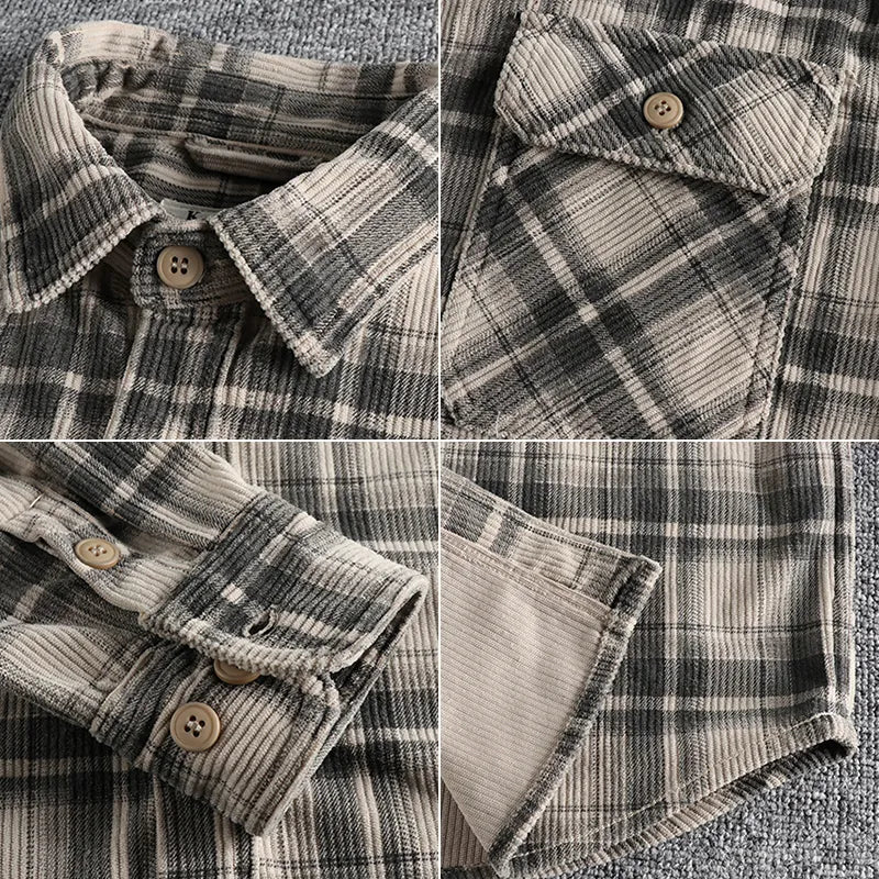 Chemise en flanelle corduroy à carreaux pour homme, coupe décontractée 4