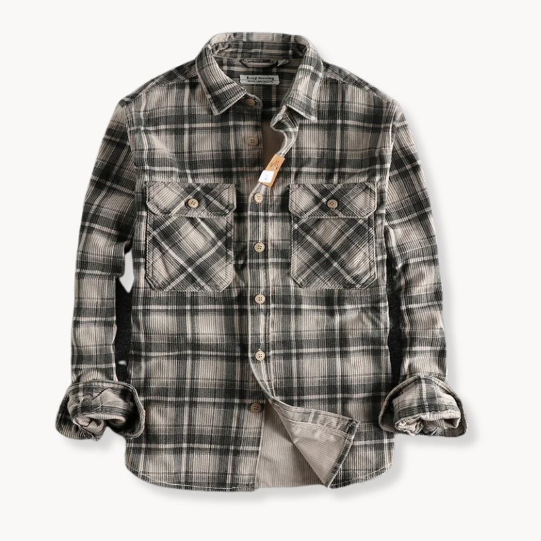 Chemise en flanelle corduroy à carreaux pour homme, coupe décontractée 6