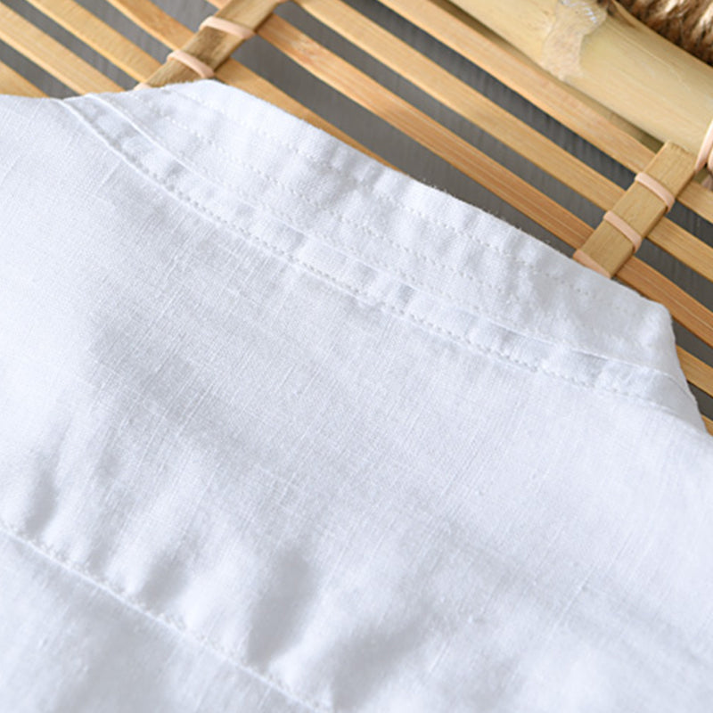Chemise en lin homme à col mandarin, manches 3/4 élégante 3