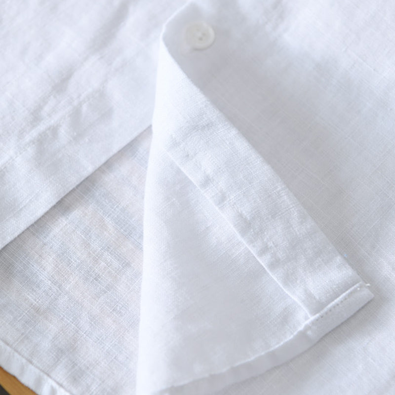 Chemise en lin homme à col mandarin, manches 3/4 élégante 5